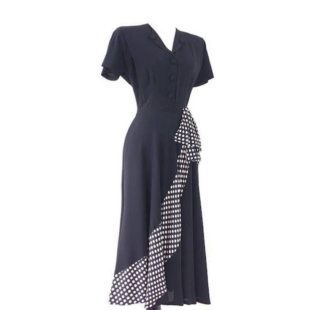 1940s cascading polka dot vintage dress